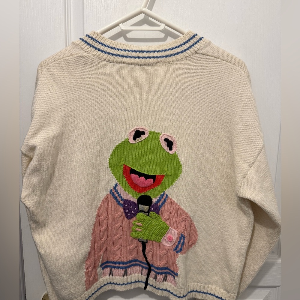 Zara - Cream Cardigan Sweater with “Kermit The Frog” Design